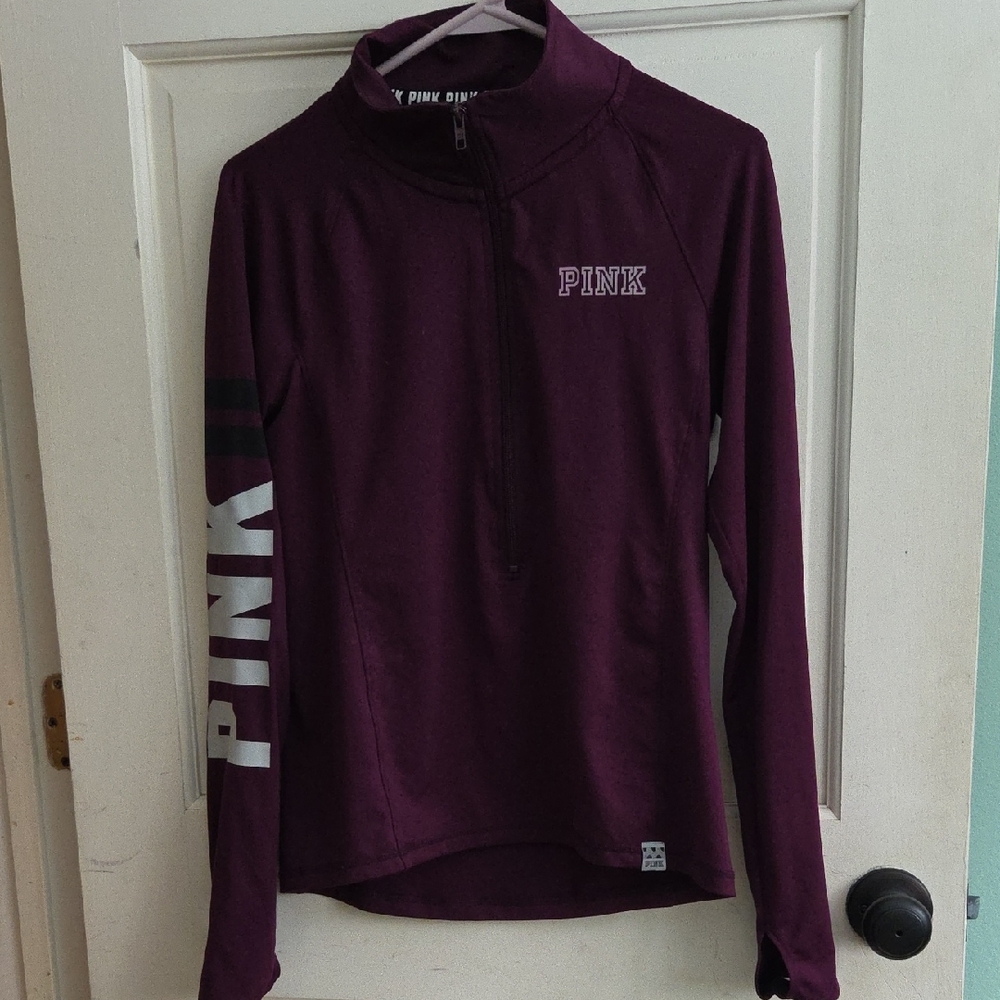PINK Victoria's Secret Women's Maroon Quarter-Zip Sweatshirt